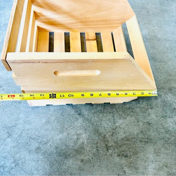 Modern Rustic Raw Light Beige Wood Slat Handle Bucket Box Crate Storage With Lip - Picture 7 of 9